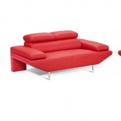 Red Italian Leather Modern Sofa & Loveseat Set w/Optional Chair