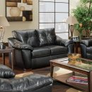 Black Bonded Leather Contemporary Sofa and Loveseat Set