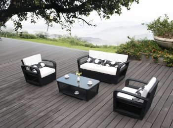 Black/White Modern Patio 4Pc Sofa & Chairs Outdoor Set w/Table [VGOUT-HT-18-Black]