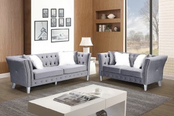 LCL-004 Sofa & Loveseat Set in Gray Velvet [BDS-LCL-004 Gray]