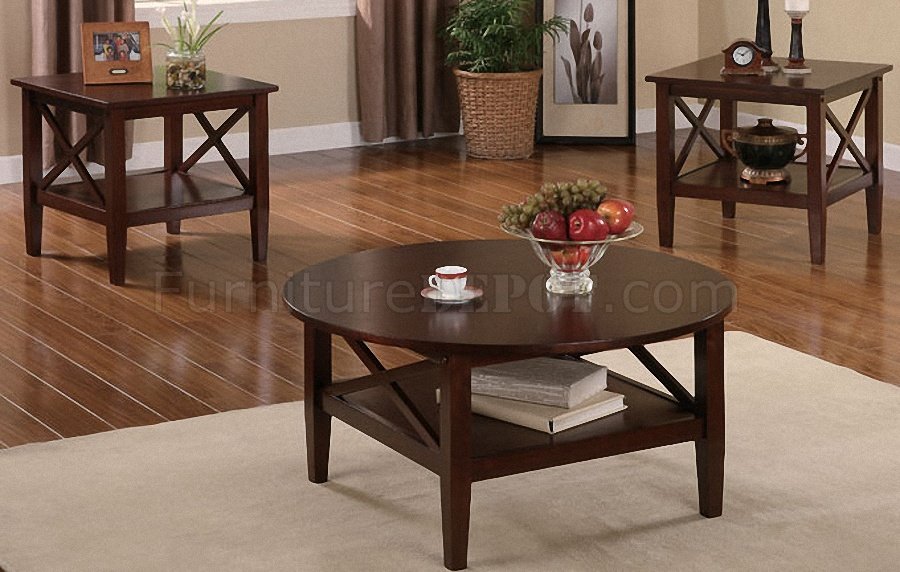 Dark Brown Finish Modern Artistic 3PC Coffee Table Set