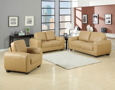 Camel Bonded Leather Modern Sofa & Loveseat Set w/Options