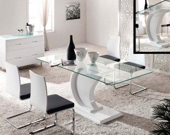 Clear Glass Top & White Finish Base Modern Dining Table [GRDS-T-918]