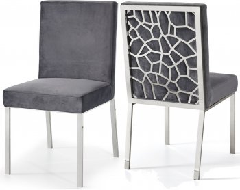 Opal Dining Chair 736 Set of 2 in Grey Velvet Fabric by Meridian [MRDC-736 Opal Grey]