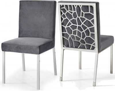 Opal Dining Chair 736 Set of 2 in Grey Velvet Fabric by Meridian