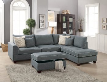 F6542 Sectional Sofa in Steel Color Fabric by Boss w/ Ottoman [PXSS-F6542 Steel]