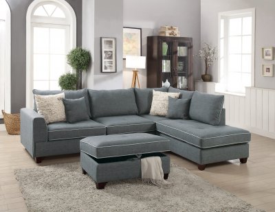 F6542 Sectional Sofa in Steel Color Fabric by Boss w/ Ottoman