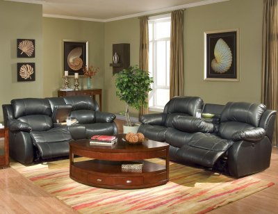 Black Bonded Leather Contemporary Reclining Livng Room Sofa