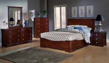 Merlot Finish Stylish Low Profile Bed w/Optional Case Pieces [HEBS-578LP-Syracuse]