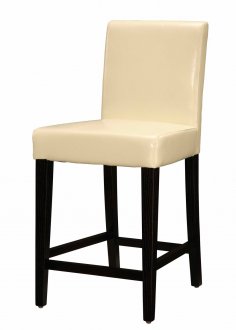 Beige Faux Leather Bar Stool With Wooden Legs