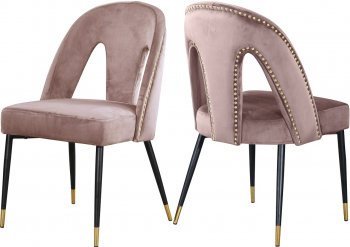 Akoya Dining Chair 794 Set of 2 Pink Velvet Fabric by Meridian [MRDC-794 Akoya Pink]