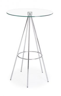 Contemporary Bar Table with Round Glass Top & Steel Frame