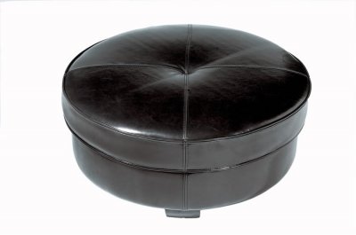 Black Color Round Shape Leather Ottoman