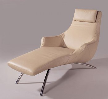 Beige Leather Upholstery Chaise Lounge With Armrests [GFCL-9562]