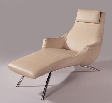 Beige Leather Upholstery Chaise Lounge With Armrests