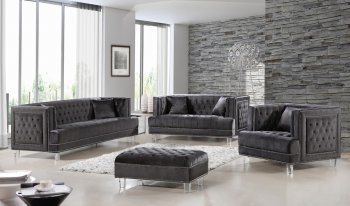 Lucas Sofa 609 in Grey Velvet Fabric by Meridian w/Options [MRS-609Grey-Lucas]