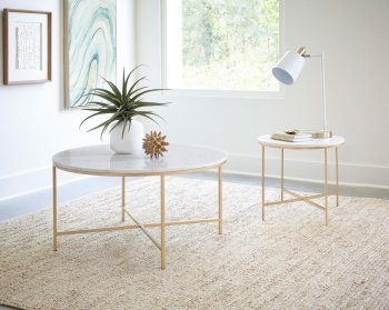 Ellison Coffee Table 3Pc Set 723208 White & Gold by Coaster [CRCT-723208 Ellison]