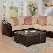 Beige Microfiber Two-Tone Sectional Sofa w/Brown Bycast Base