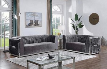 MS2118 Sofa & Loveseat Set in Gray Velvet by VImports [VIS-MS2118 Gray]