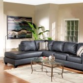 Black Leatherette Modern Sectional Sofa w/Black Wood Legs