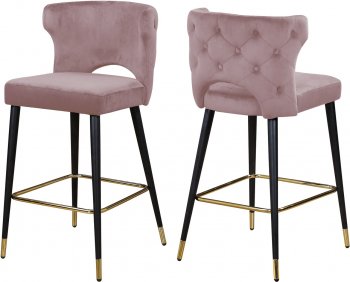 Kelly Counter Stool 791 Set of 2 Pink Velvet Fabric by Meridian [MRDC-791 Kelly Pink]