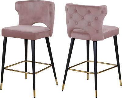 Kelly Counter Stool 791 Set of 2 Pink Velvet Fabric by Meridian