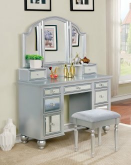 Tracy Vanity Table w/Stool CM-DK6162 in Silver & Mirror