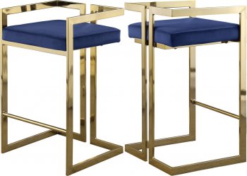 Ezra Counter Stool 912 Set of 2 Navy Velvet Fabric by Meridian [MRBA-912 Ezra Navy]