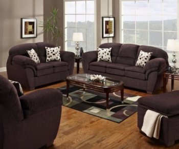 Aubergine Fabric Modern Sofa & Loveseat Set w/Optional Items [UDS-7690-Aubergine]