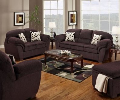 Aubergine Fabric Modern Sofa & Loveseat Set w/Optional Items