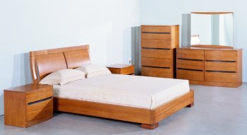 Teak Semi Gloss Finish Elegant Bedroom w/Options [BHBS-Maya-Teak]