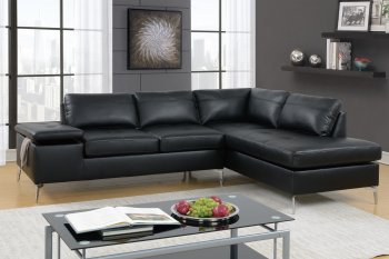 F6519 Sectional Sofa in Black Breathable Leatherette by Poundex [PXSS-F6519 Black]