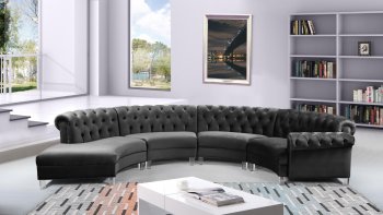 Anabella Sectional Sofa 697 in Grey Velvet Fabric by Meridian [MRSS-697 4Pc Anabella Grey]