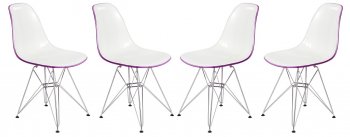 Cresco Set of 4 Dining Chairs CR19WPR -White&Purple - LeisureMod [LMDC-CR19WPR-Cresco Wht/Purple]