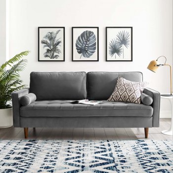 Valour Sofa in Gray Velvet Fabric by Modway w/Options [MWS-3764 Valour Gray]