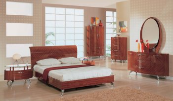 Contemporary Bedroom Set in High Gloss Cherry Finish [GFBS-Adriana]