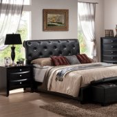 Black Finish Transitional Bedroom w/Leatherette Headboard