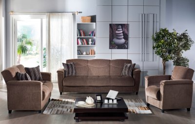 Aspen Yuky Brown Sofa Bed in Fabric by Sunset w/Options