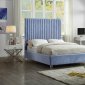 Candace Upholstered Bed in Sky Blue Velvet Fabric by Meridian