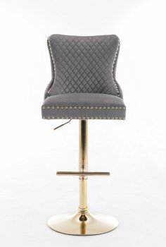 Leo Gold Barstool Set of 2 in Gray Fabric [ADBA-Leo Gold Gray]