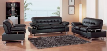 Modern Black Leather Living Room Set with Metal Accents [GFS-2-56762LBL]