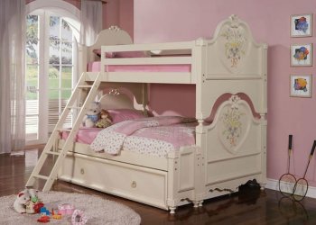 Beige Finish Contemporary Kid's Bunk Bed w/Extension Kit [AMBS-88-2600 & 2604]