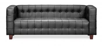 Black Full Leather Contemporary Living Room Sofa w/Options [ZMS-Button black]