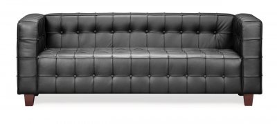 Black Full Leather Contemporary Living Room Sofa w/Options