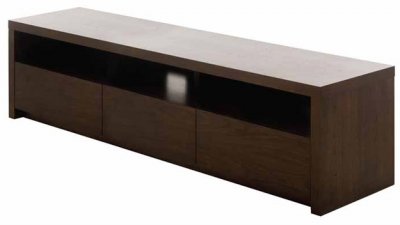 Dark or Natural Walnut Finish Modern Media Unit w/Three Drawers