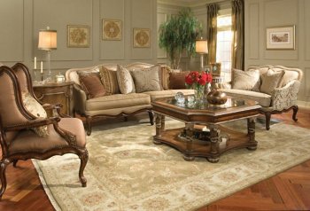 Classic Cherry Wood Finish Living Room Sofa w/Hand-Carved Frame [HES-1589-Casanova]