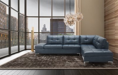 Leonardo Sectional Sofa in Blue Leather by J&M w/Storage