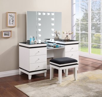 Talei Vanity Set 930244 in White & Black by Coaster w/Stool