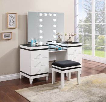 Talei Vanity Set 930244 in White & Black by Coaster w/Stool [CRVA-930244 Talei]