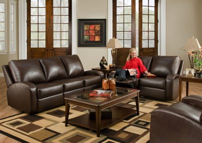 Mahogany Bonded Leather Double Reclining Sofa & Loveseat Set